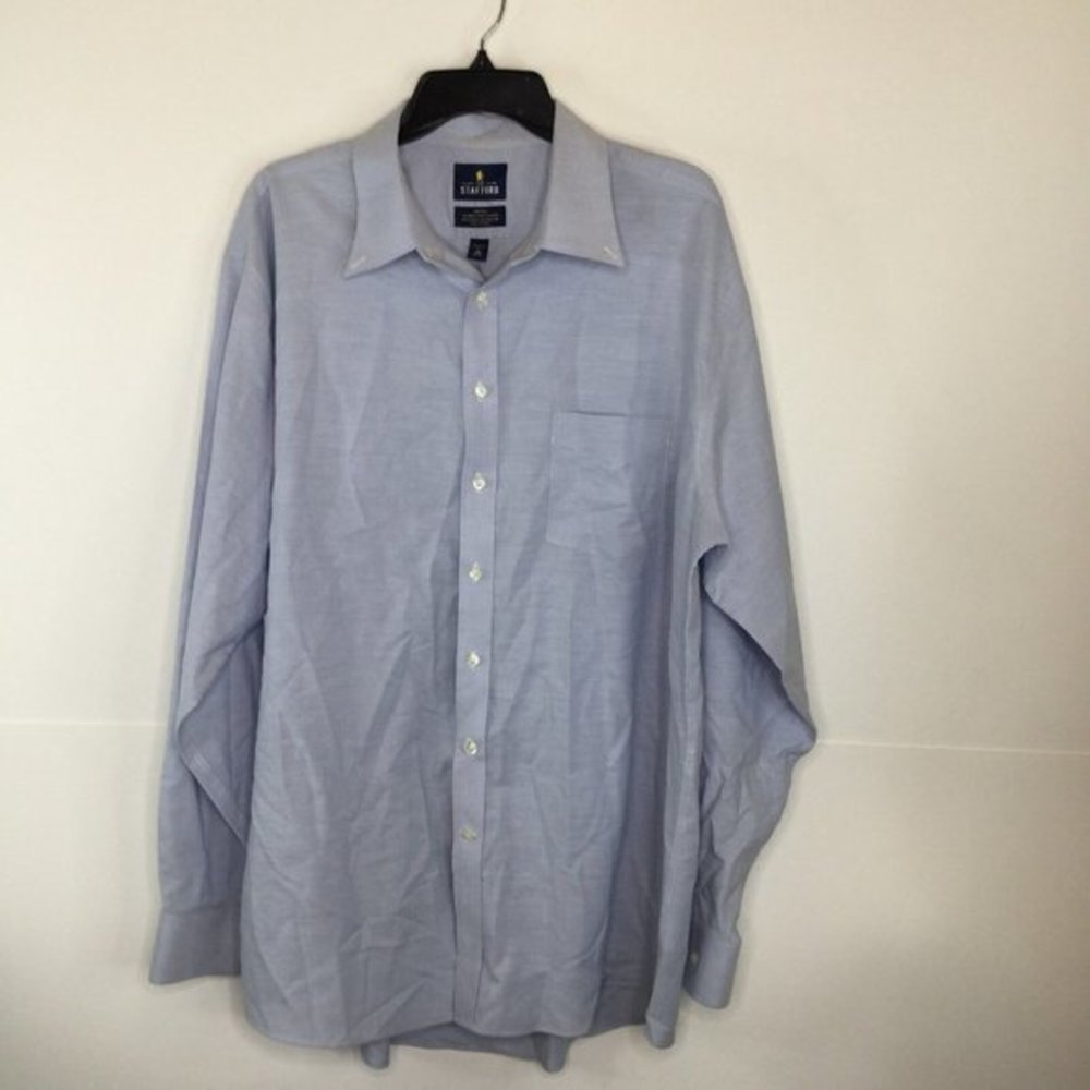 Stafford Button-Up Shirt Men 18 (36-37) Blue Chambray Regular Fit Long Sleeve - Picture 1 of 11